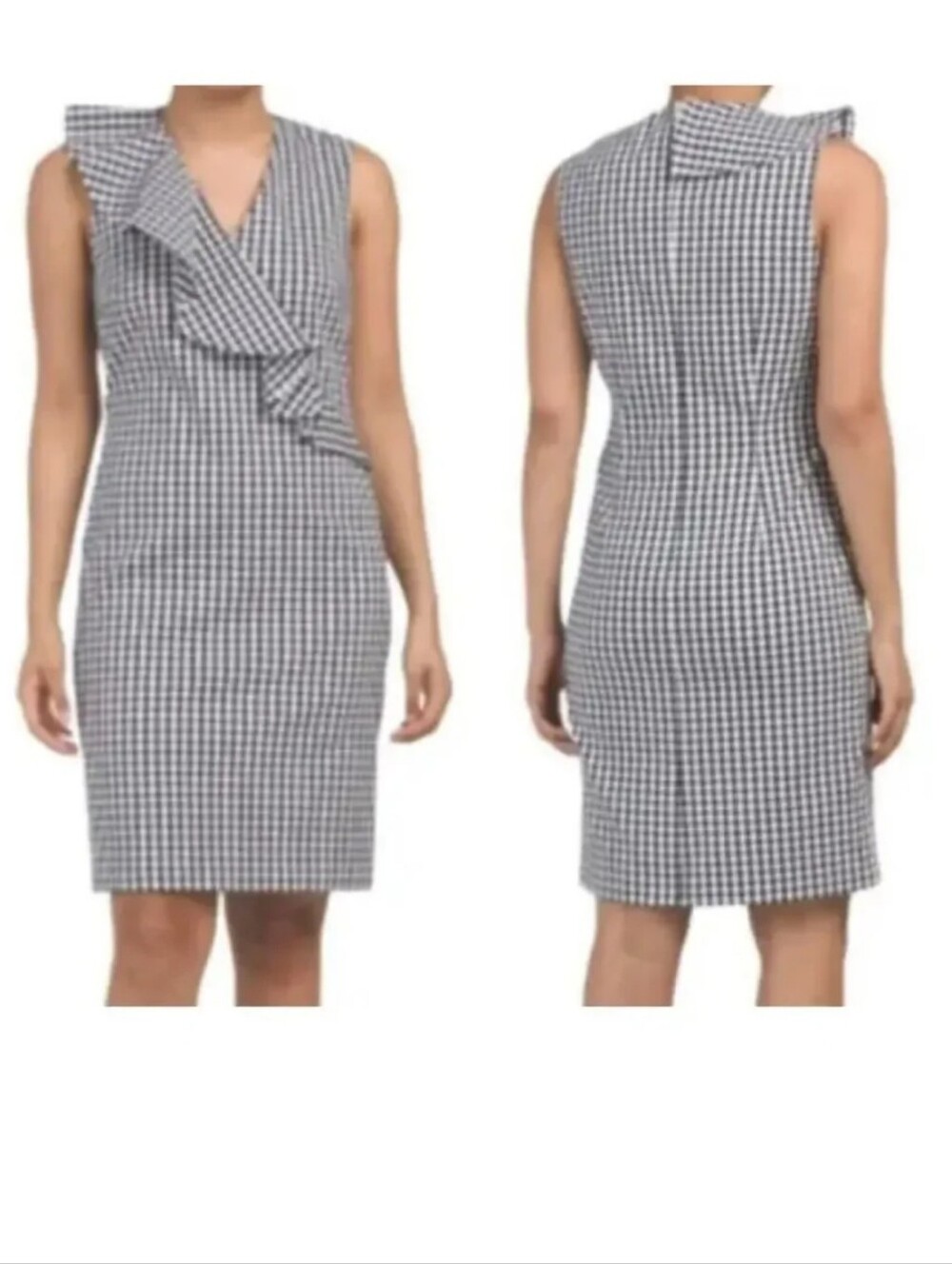 J McLaughlin Blue White Gingham Plaid Sleeveless Ruffle Sheath Dress Size 8 $228